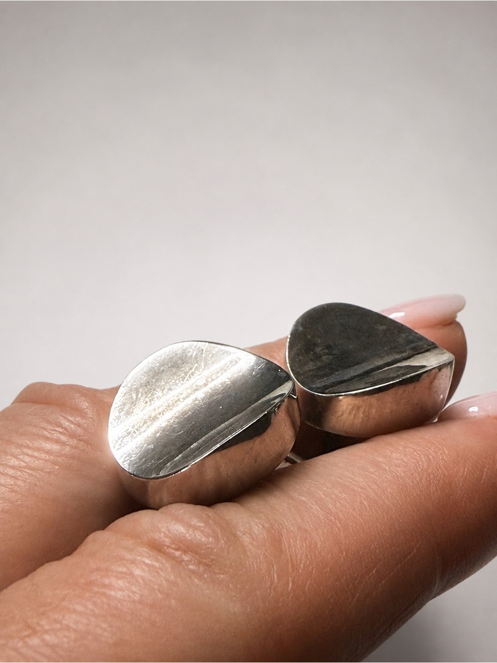 Vintage Sterling Silver Cufflinks Modernist Teardrop Design Signed STERLING